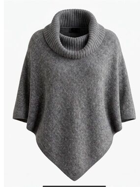 Ivanka Trump Wool Blend Cowl Neck Poncho In Solid Grey Size Small